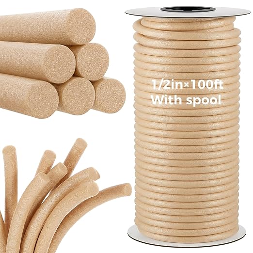 MotiMind 1/2 Inch x 100 ft Foam Backer Rod for Gaps Joints Concrete Crack Filler Caulk Saver Bulk Foam Backing Rod Concrete Filler Rope for Weather Stripping Door Seal (Sandy)