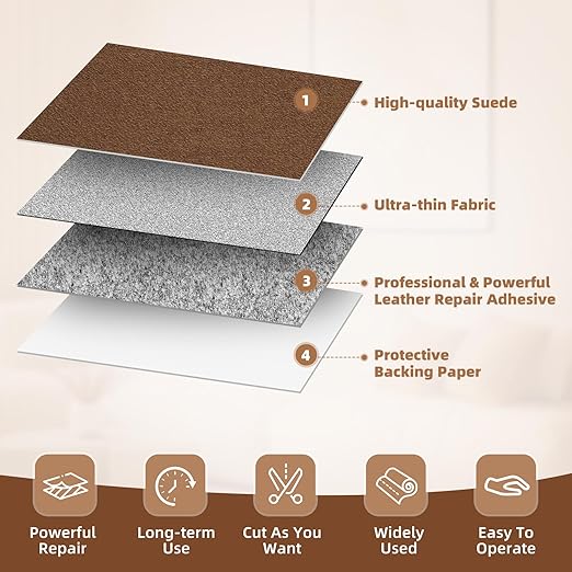 Suede Repair Patch, Large Self-Adhesive Fabric Repair Tape, Suede Fabric Repair Patch for Couch, Furniture, Car Interior, Sofa and Cushion(Brown, 3.5X79 Inch)