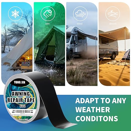 YONGJIN RV Awning Repair Tape, Heavy Duty Outdoor Tent Repair Tape and Tarp Tape, Waterproof Tarp Patch Kit for Camper, Boat Covers, Canvas, Sail, Canopy, and Outdoor Fabric Tear Repair (3 inch)