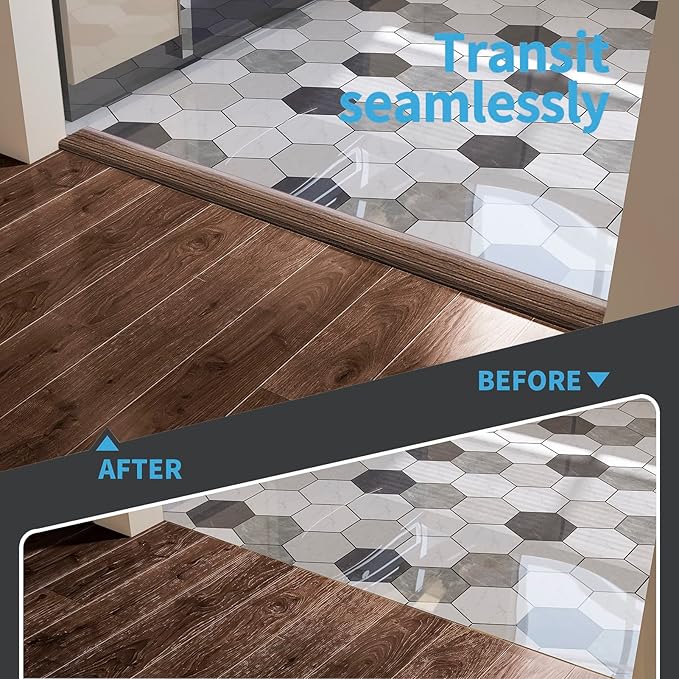 Art3d 4 FT Self Adhesive Vinyl Floor Transition Strip, Laminate Strip Flat Divider for Joining Gaps,Carpet Threshold Transition,Floor Tiles（1.57in, Brown） (Pack of 2)