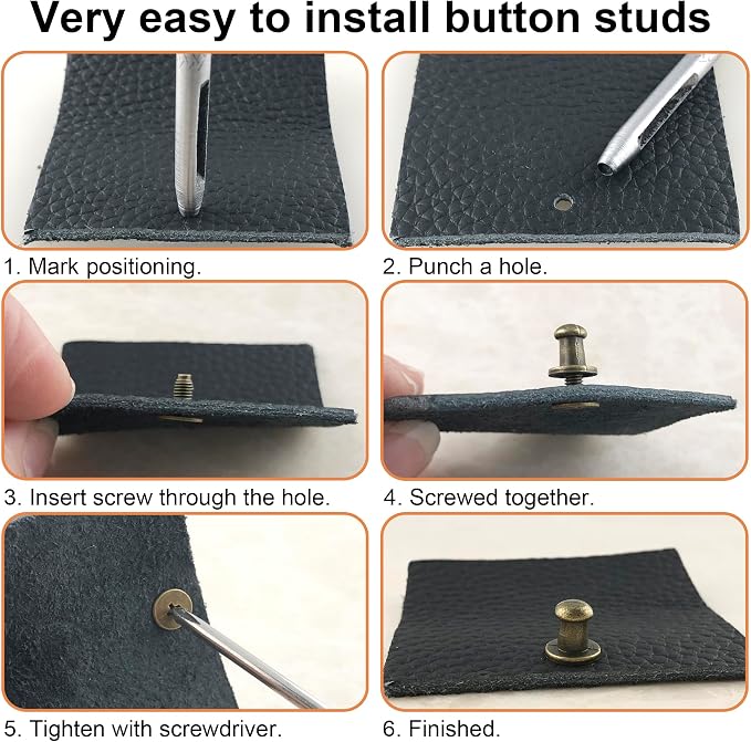 YORANYO 30 Sets 8MM Round Head Button Stud for Leather Chicago Screws Spikes and Stud Leather Rivets Screws Button Rivets for Repair and Decorate Clothing Shoes Belts Bags Dog Collars (Bronze)