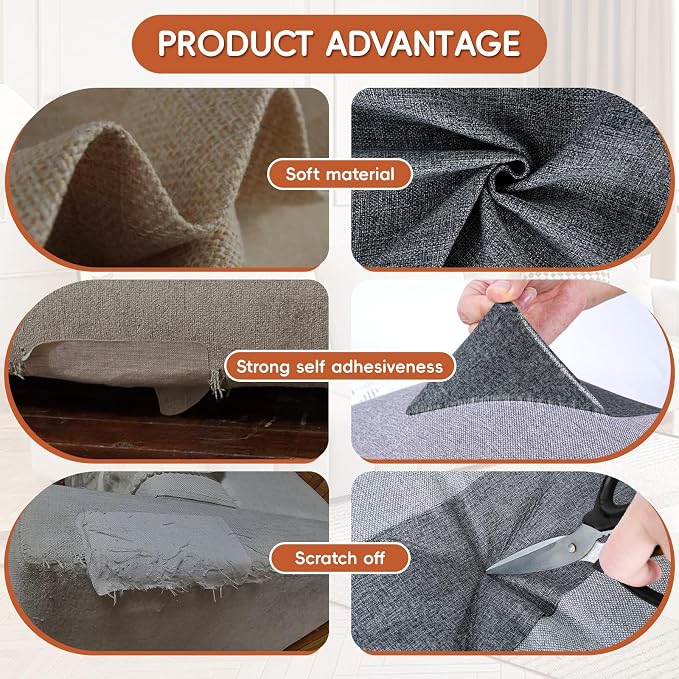 Linen Fabric Repair Tape 4.7x63 Inch, Self Adhesive Couch Patch Repair Fabric Tape for Furniture, Linen Patch Kit for Couch, Carpet, Upholstery, Chair, Sofa, Cushion, Bag (Dark Grey)