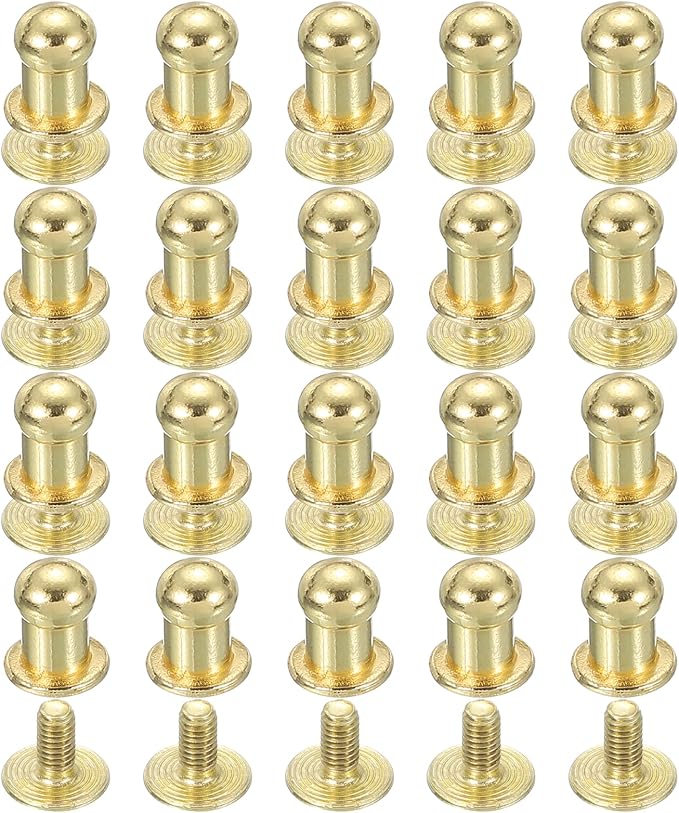 PATIKIL 5 mm Leather Rivets, 20 Sets Ball Head Stud Screw Back Round Head Button Chicago Screw Nipple Stud Rivet for Leather DIY Craft Handbag Belt Repairs, Gold Tone