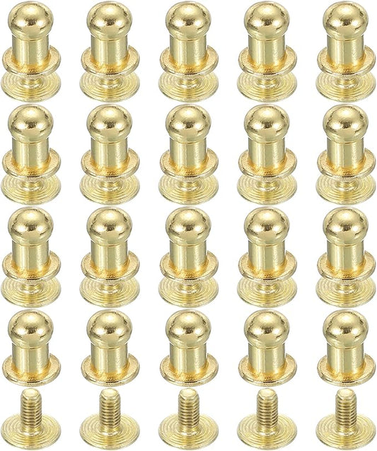 PATIKIL 5 mm Leather Rivets, 20 Sets Ball Head Stud Screw Back Round Head Button Chicago Screw Nipple Stud Rivet for Leather DIY Craft Handbag Belt Repairs, Gold Tone