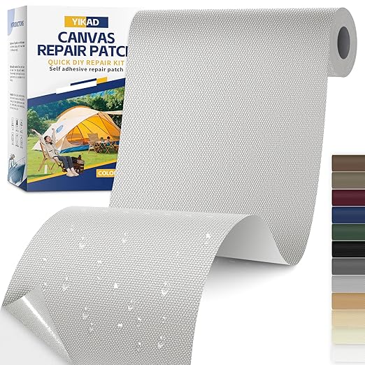 Fabric Repair Tape, Self Adhesive Canvas Repair Patch, Waterproof Outdoor Canvas Tape/Patch Kit for Sun Shades Clothing Tent Awnings Boat Cover Couches Grey 4x71 inch
