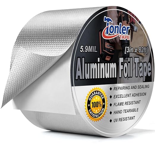 Fiberglass Aluminum Foil Tape 3in×82ft, Heavy Duty Flame Retardant Heat Shield, Reflective Thermal Insulation Adhesive for Exhaust Pipe, Muffler, Automotive & HVAC Duct Sealing