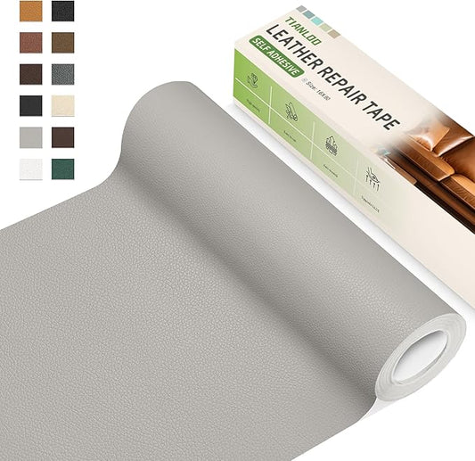 TIANLDD Leather Repair Tape,16 x 80 Inches Self Adhesive Leather Repair Patch，Leather Repair Kit for Furniture，Couches,Car Seats,Cabinets,Handbags(Light Gray-Litchi Grain)