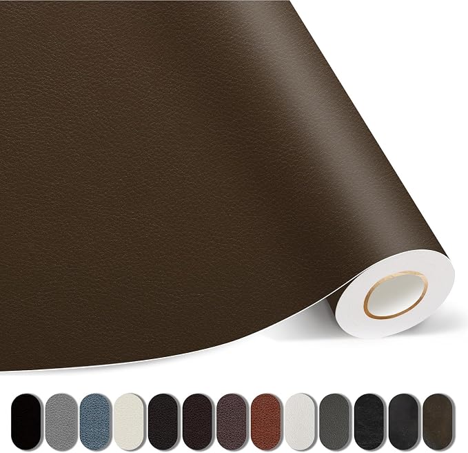 Kangshoon Leather Repair Patches, Self-Adhesive Leather Repair Tape, Stretch Vinyl Repair Kit for Couch Furniture Sofas Car Seats (Coffee, 3.5X79 Inch)