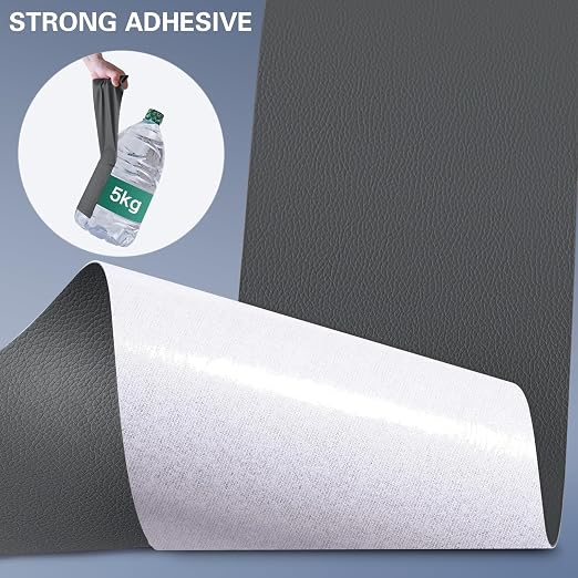 Self Adhesive Leather Repair Patch Kit, 16 in x 63 in Large Vinyl Leather Repair Tape for Furniture, Car Seat, Couch, Sofa, Chair Dark Grey