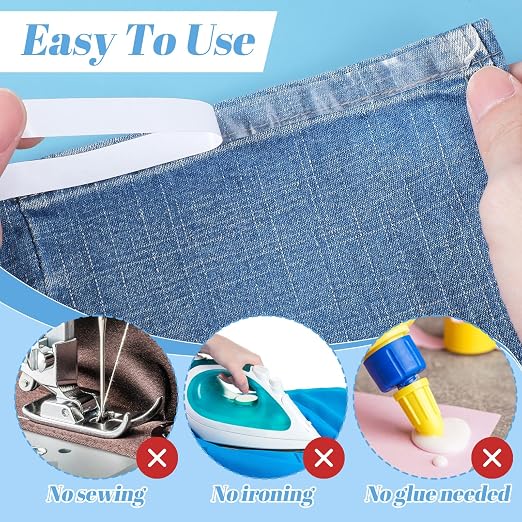 Grevosea Fabric Double-Sided Tape - Strong Adhesive Cloth Leather Tape No Sewing or Ironing Required, Hem Tapes for Quick Clothing Repairs DIY Crafts and Fabric Bonding 1/2inch Wide 197FT Long
