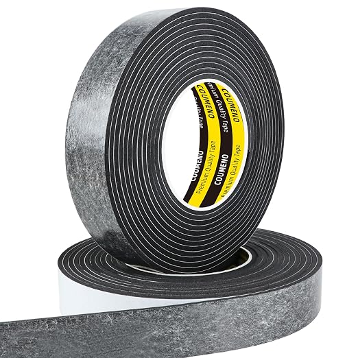 Single-Sided Adhesive EVA Foam Tape 2 Pack 1.2in x 16.4FT,Black Foam Weather Stripping,Door Seal & Window Insulation Tape,Waterproof Sound Proof Seal Strip for Doors,Garage Door/Gap Sealing
