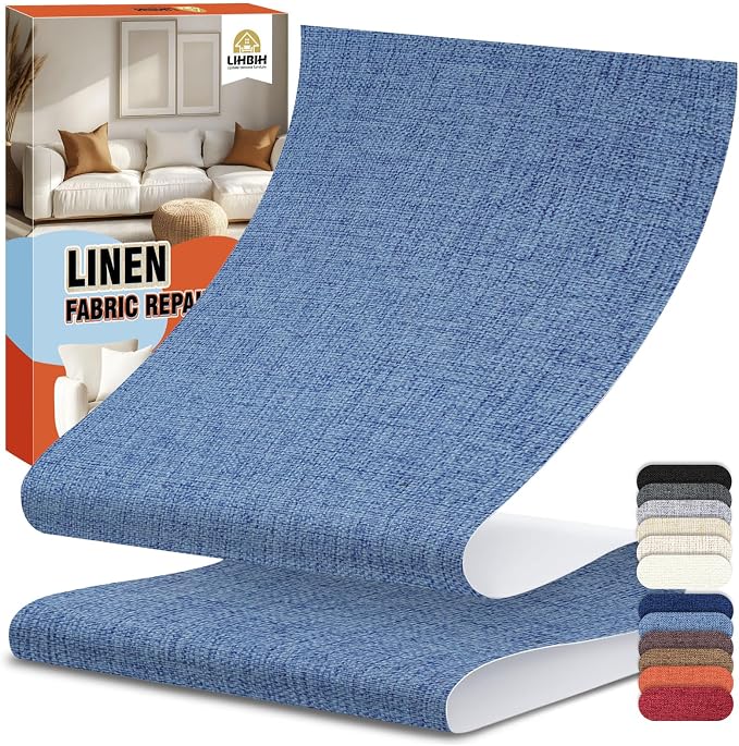 Linen Fabric Repair Tape 4.7x63 Inch, Self Adhesive Couch Patch Repair Fabric Tape for Furniture, Linen Patch Kit for Couch, Carpet, Upholstery, Chair, Sofa, Cushion, Bag (Blue)