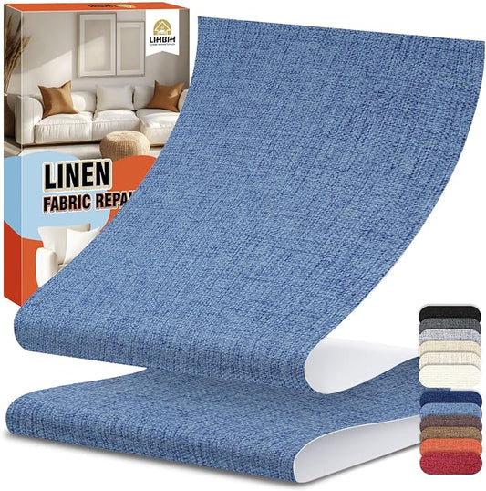 Linen Fabric Repair Tape 4.7x63 Inch, Self Adhesive Couch Patch Repair Fabric Tape for Furniture, Linen Patch Kit for Couch, Carpet, Upholstery, Chair, Sofa, Cushion, Bag (Blue)