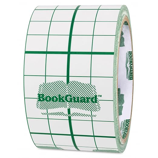 BookGuard 2 Inch Clear Vinyl Book Repair Tape with Grid Liner, 10 yd Roll, Matte Non-Glare Book Binding Tape for Spines, Covers, Pages, Library Book Repair, Schools, Hymnals