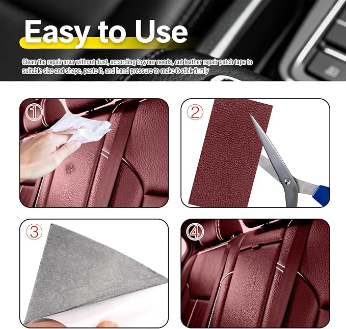 2PCS PU Leather Patch for Car Seat Repair,Self-Adhesive Leather Repair Patch Tape Vinyl Repairs Kit,Portable Car Leathers Repairs Kit for Cars Upholstery Seat,Furniture (Burgundy)