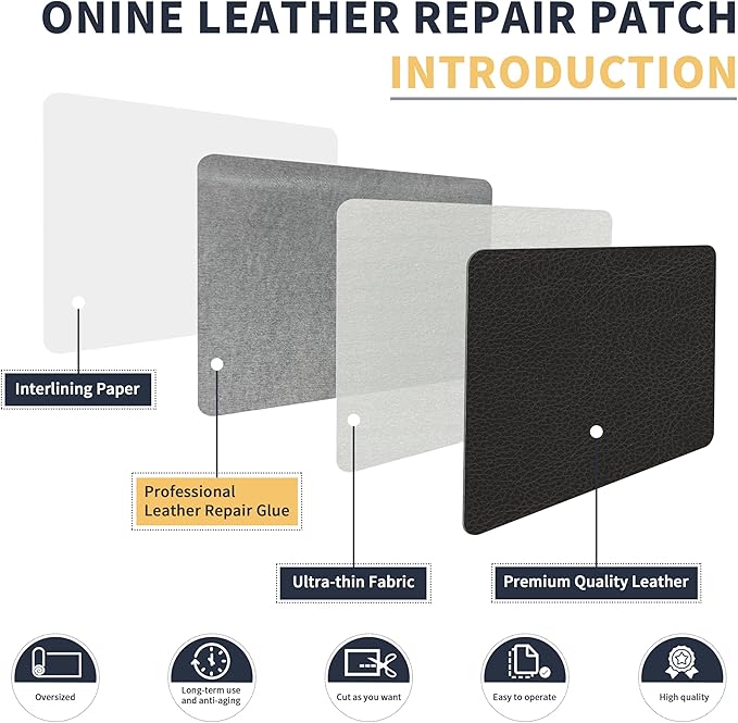 ONine Leather Repair Patch，Leather Repair Tape, 16 x 90 inches Leather Repair Patch for Furniture,Vinyl Repair kit，Leather Couch Patch，for Sofas, Furniture, car Seats(Dark Grey Leather)