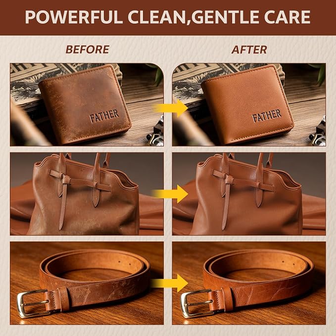 All in one Leather Cleaning Kit,Leather Cleaner and Leather Conditioner,Leather Care kit for Bag,Car seat,Restore Shine,Softens,Removes Stains,Leather Purse Cleaner,Leather Luster