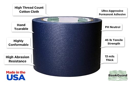 BookGuard 3 inch Premium Bookbinding Repair Cloth Tape, 15 Yard Roll, Navy Blue