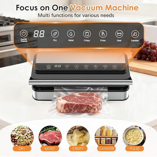 VUSIGN Vacuum Sealer Machine with Strong -85KPA Suction, Low Noise, Built-in Cutter, Bag Storage Box, Handheld Design