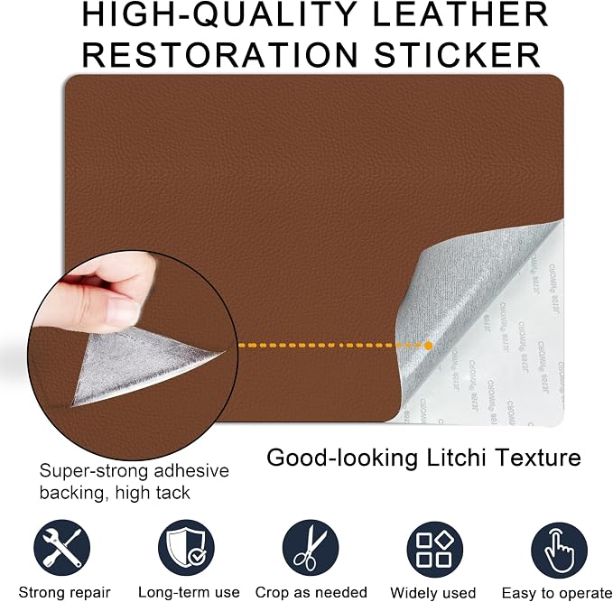 Self Adhesive Leather Repair Patch,8x12 inch Vinyl Repair Kit,Leather Repair Kit for Furniture,Car Seat,Couch,Office Chair,2 Pcs Light Brown
