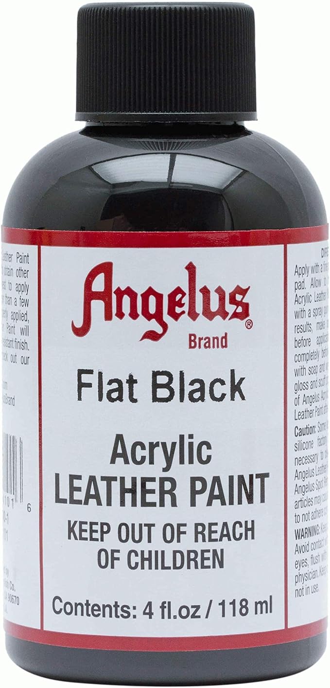 Angelus Acrylic Leather Paint for Shoes, Sneakers, Leather, Canvas, Furniture, and More - 4 Fl Oz, Flat Black