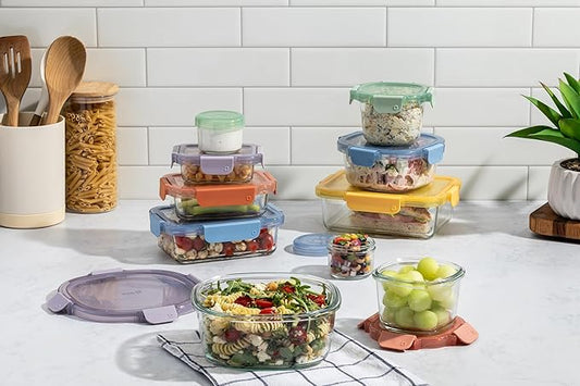 Ello Color Lock 8PC Mixed Glass Food Storage Sets, Leak-Proof Glass Food Storage Containers