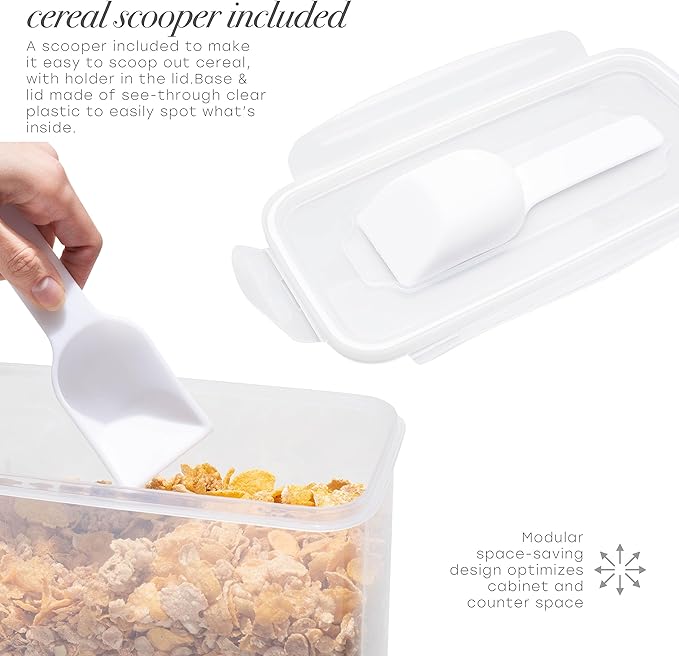 Kitchen Details Cereal Container with Scooper | Medium | Airtight | Food Tin | Keeps Fresh | Kitchen & Pantry Storage Organizers | Clear
