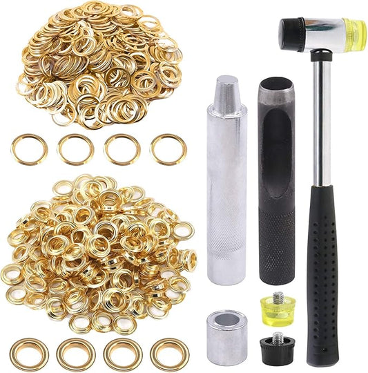 Glarks 124Pcs 1/2 Inch Gold Grommets Eyelets with Tool Sets, 120Pcs Grommets Eyelets with 4Pcs Installation Tools for Fabric, Canvas, Curtain, Clothing, Leather Repair and Decoration