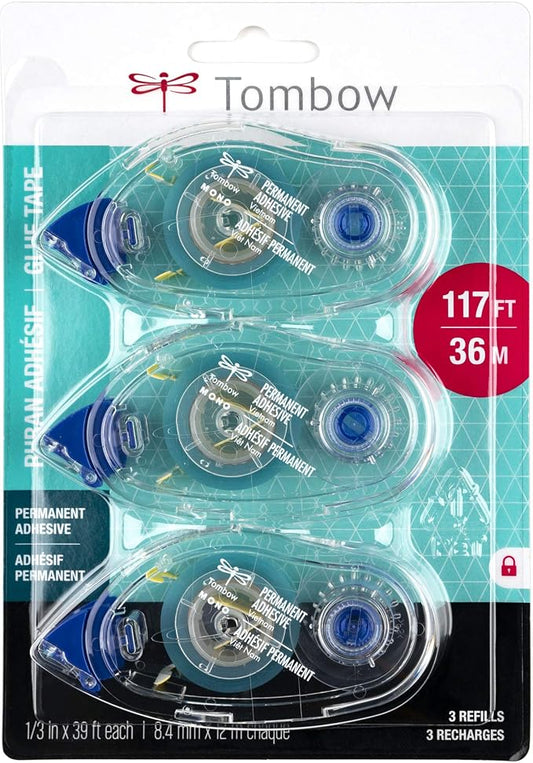 Tombow 62207 MONO Permanent Adhesive Refills, 3-Pack. Easy to Use Refills for a Strong, Instant Bond