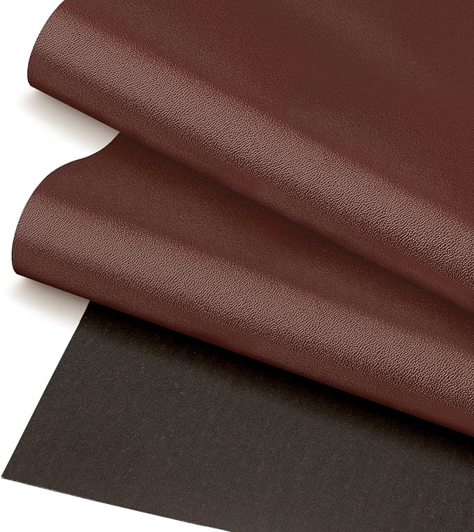 Faux Leather Fabric, 19"x54" Brown Smooth Solid Vinyl Fabric, Synthetic Leather, Faux Leather Sheets for Upholstery, DIY Crafts, Handbags and Sewing Projects