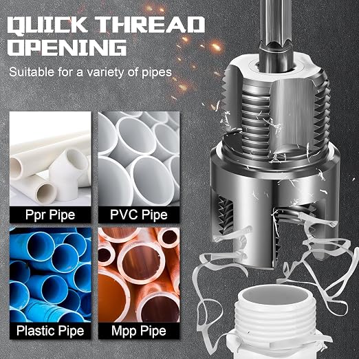 2 Pcs Pipe Thread Cutting Tool Integrated Internal & External Pipe Threading Tool Electric Drill Compatible PVC Tube Threader Kit, 1/2", 3/4", 1'' Tube Sizes Rethreading Kit(2 Sizes, Silver)