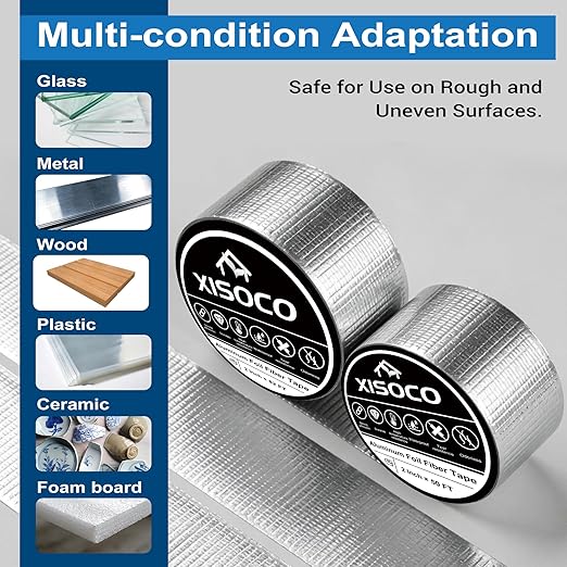 4Inch × 164FT Aluminum Foil Fiber Tape, for Duct Work, HVAC Fiberglass Heat Shield Tape, Greenhouse Sealing Tape, Heavy Duty Waterproof Silver Aluminum Foil Fiber Seal Tape