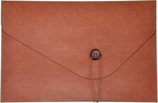 PATIKIL Leather Folder, 14x10 Leather Document Holder File Folder PU Pouch Bag Portfolio File Organizer Button Personal Envelope Waterproof for Traveling Office Men Gift, Brown