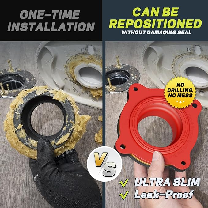 boeemi Toilet Flange Repair Kit with Elastic Wax Ring TF02-RI- Premium Toilet Seal and Gasket Replacement (with Sealing Caulk Tape)