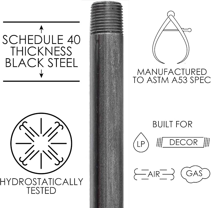 PIPE DÉCOR 1/2” x 10” Malleable Cast Iron Pipe Nipple, Pre Cut Connectors, Industrial Steel Grey Fits Standard Half Inch Black Threaded Pipes Nipples and Fittings, Build Vintage DIY Furniture, 6 Pack