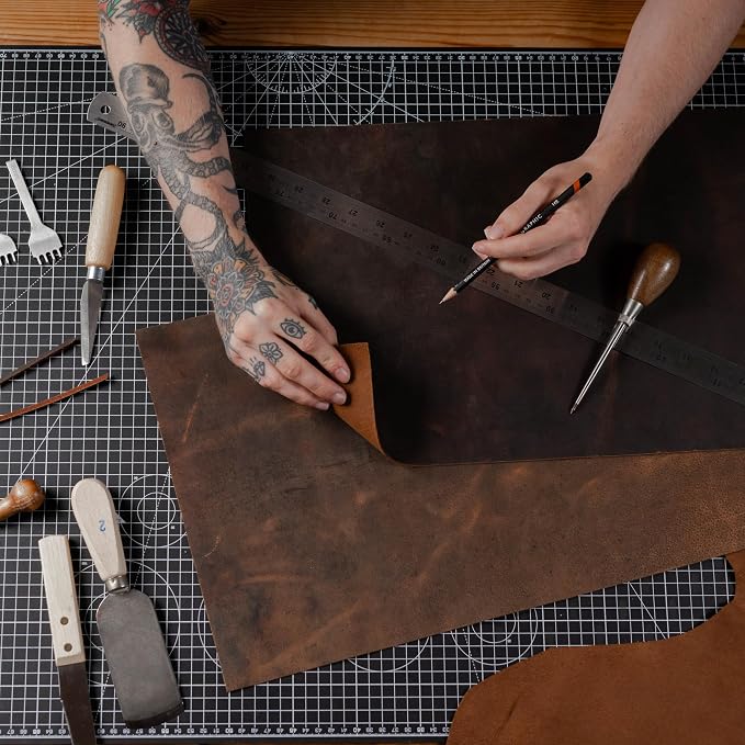 Moonster Full-Grain Buffalo Leather Sheet 12x24 – Veg Tan Crafting Leather for Leatherworking, DIY Projects – Leather Sheet, Tooling Leather, Leather Scraps, Cowhide Leather Crafting Kit, 36 Inch Cord