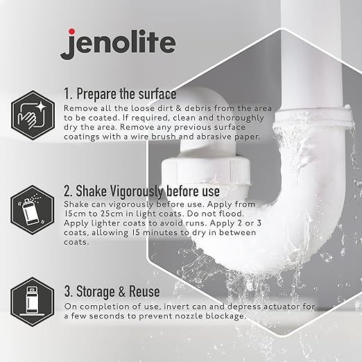JENOLITE Stop Leak Sealer Spray White 400ml. Waterproof Sealant for Gutters and Flat Roofs. Leak Sealer for Pipe Leaks & Surface Crack, Indoor & Outdoor Repair Spray. Made in Britain
