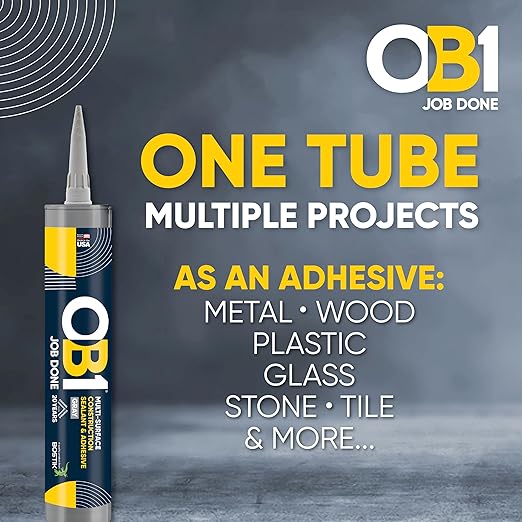 OB1 Universal Caulk Sealant & Adhesive Gray 10.1oz | Professional Grade Premium All-in-One Advanced Hybrid 2-in1 | Water Resistant Internal & External | Shrink Crack UV & Fade Resistant | 1 Cartridge
