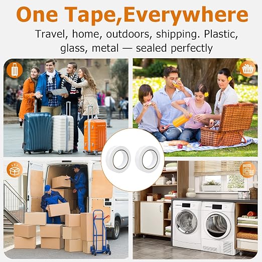 2 Roll Bottle Sealing Tapes,1.18in x 108ft Can be Freely Cropped,Stop Liquid Leaks Tapes for Laundry Detergent,Toiletries,Jar Lids,Waterproof Sealable Tapes for Travel, Camping, Picnics and Shipping