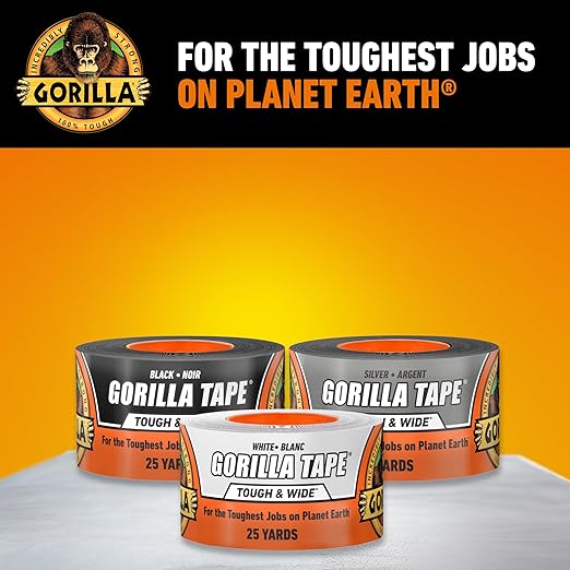 Gorilla Tape Tough & Wide, White Tape, 2.88" x 25 yd (Pack of 1) - Heavy Duty and Weather Resistant for Indoor or Outdoor