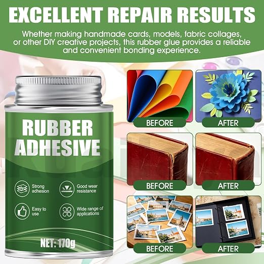 Rubber Cement Glue with Brush, Rubber Cement Bottles, Paper Cement | High-Toughness Elastic Adhesive, for Arts & DIY Crafts Projects, Paper, Leather, Fabric, Scrapbooking, 170g, Clear