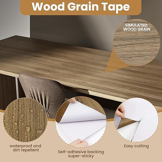 Wood Grain Repair Tape, 2.4inch X 32ft Self Adhesive Wood Colored Tape for Tables, Chairs, Baseboards, Doors, Windows, Floors, Handicraft DIY.