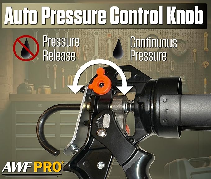 AWF PRO 10 oz Dual Thrust Caulk Gun, 25:1 or 12:1 Thrust Ratio, No Drip, Rotating Barrel, Comfort Grip, with Built-In Puncture Tool, Pack of 6