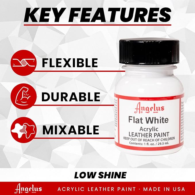 Angelus Acrylic Leather Paint for Shoes, Sneakers, Leather, Canvas, Furniture, and More - 1 Fl Oz, Flat White