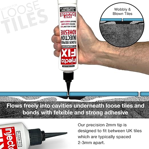 Floor-Fix Pro Eeasy Squeeze 10.1 Fl Oz - Extra Strength - Fix Loose & Hollow Tiles, Squeaky Wood & Laminate - Includes Built in 5/64” Syringe Tip - Adjustable to 5/64. No Sealant Gun Required (3)