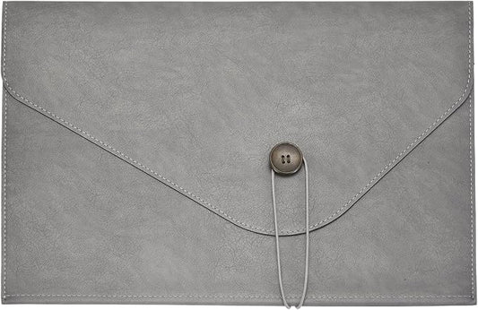 PATIKIL Leather Folder, 14x10 Leather Document Holder File Folder PU Pouch Bag Portfolio File Organizer Button Personal Envelope Waterproof for Traveling Office Men Gift, Gray