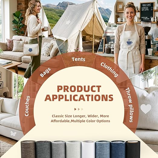 Linen Repair Patch, Large Self-Adhesive Fabric Repair Tape, Linen Fabric Repair Patch for Couch, Furniture, Car Interior, Sofa and Cushion (Brown, 3.5X79 Inch)