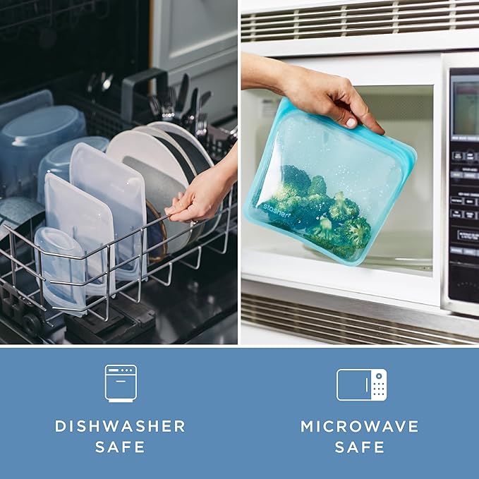 Stasher Silicone Reusable Food Storage Bags, 6-Pack Starter Kit, Reusable Freezer Bags, Microwave, Dishwasher, Oven Safe, Sous Vide, Lunch Containers, Eco Friendly, Snack Bag, Sea Spray | Reusable Food Bags