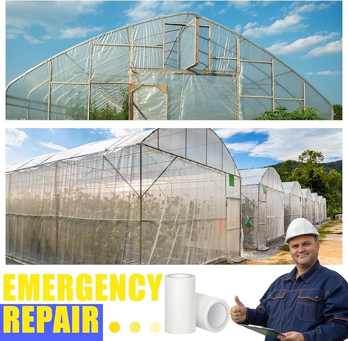 8'' x 115' Greenhouse Repair Tape 6.3 mil Thickness Heavy Duty Greenhouse Tape Clear UV Resistant Waterproof for Repairing Plastic Sheeting Polyethylene Film for Seaming Splicing