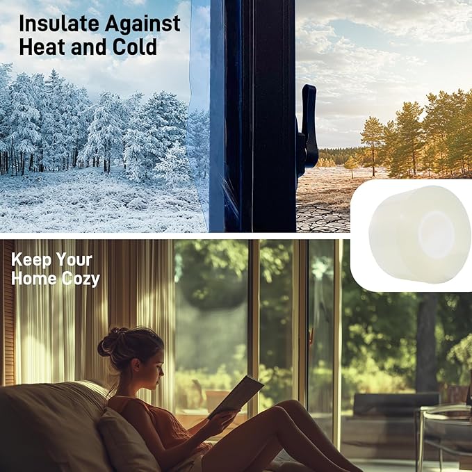 Transparent Window Weather Sealing Tape, 2 Inch x 33 FT No Residual Insulation Tape - Weather Stripping Draft Seal Tape for Doors, AC (25Mil*2IN*33FT)